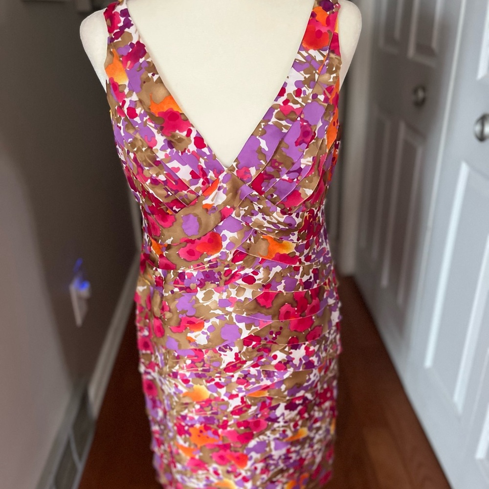 Joan’s & Co Women’s Floral Layered V-Neck Sleeveless Dress Sz 12 Cocktail Party